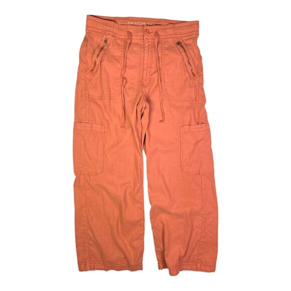 American Eagle Size 12 Dream Drape Baggy Wide Leg Pants Terra Cotta Orange - Picture 2 of 13